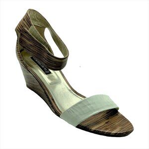 Claudia Ciuti Made In Italy Brown & White Wedge Sandals With Ankle Strap Womens